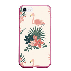 Чехол iPhone 7/8 матовый Розовый фламинго и цветы, цвет: 3D-малиновый