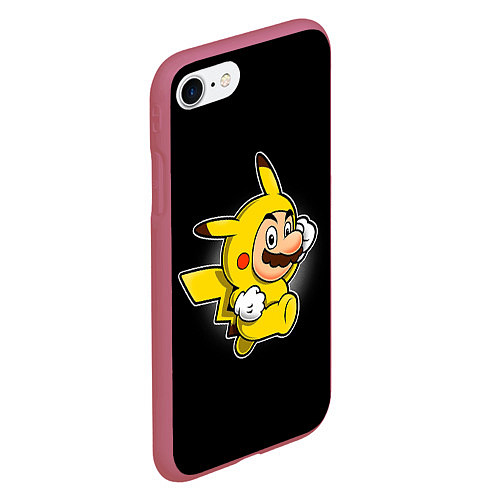 Чехол iPhone 7/8 матовый Марио в костюме пикачу / 3D-Малиновый – фото 2