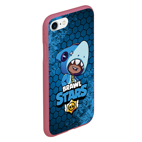 Чехол iPhone 7/8 матовый Brawl Stars LEON SHARK / 3D-Малиновый – фото 2