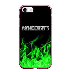 Чехол iPhone 7/8 матовый MINECRAFT FIRE, цвет: 3D-малиновый