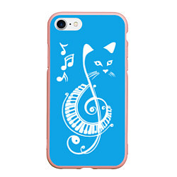 Чехол iPhone 7/8 матовый Котик Меломан голубой, цвет: 3D-светло-розовый
