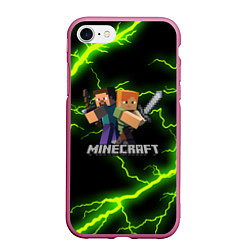 Чехол iPhone 7/8 матовый MINECRAFT, цвет: 3D-малиновый