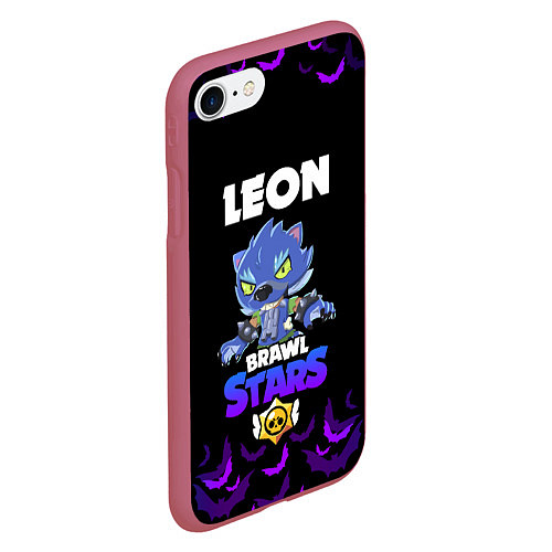 Чехол iPhone 7/8 матовый Brawl stars leon оборотень / 3D-Малиновый – фото 2