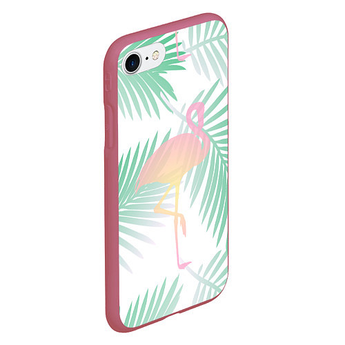 Чехол iPhone 7/8 матовый Фламинго в джунглях / 3D-Малиновый – фото 2