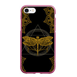 Чехол iPhone 7/8 матовый Golden dragonfly, цвет: 3D-малиновый