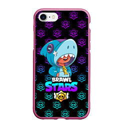 Чехол iPhone 7/8 матовый Brawl stars leon shark, цвет: 3D-малиновый