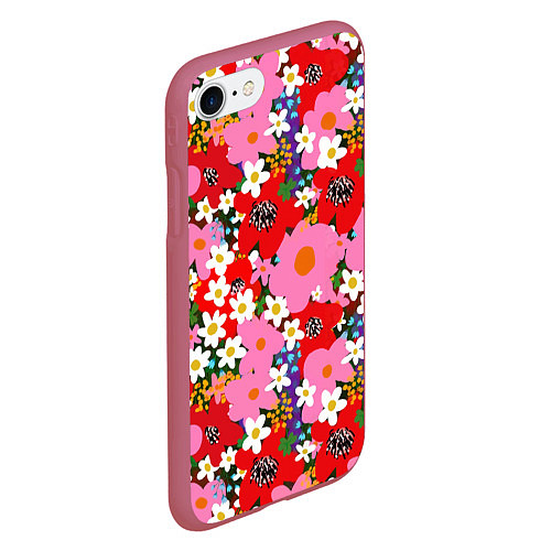 Чехол iPhone 7/8 матовый Flowers / 3D-Малиновый – фото 2