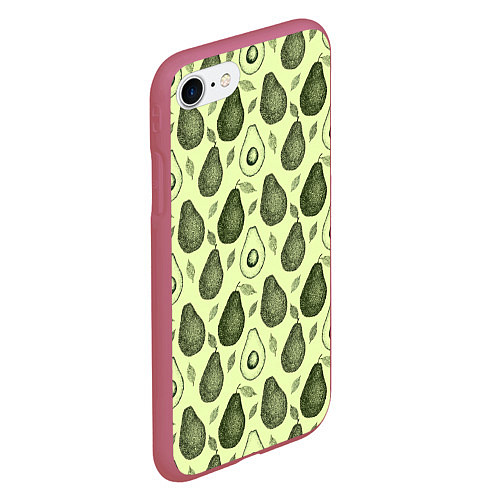 Чехол iPhone 7/8 матовый Авокадо паттерн / 3D-Малиновый – фото 2
