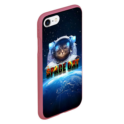 Чехол iPhone 7/8 матовый Космический кот / 3D-Малиновый – фото 2