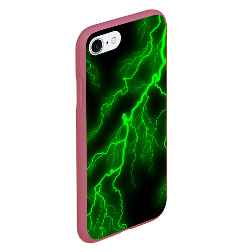 Чехол iPhone 7/8 матовый МОЛНИЯ GREEN NEON / 3D-Малиновый – фото 2