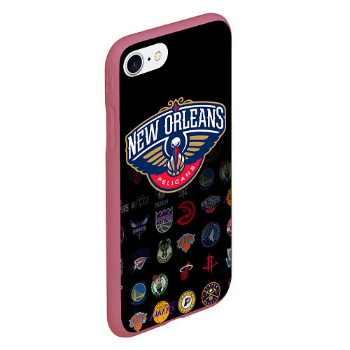 Чехол iPhone 7/8 матовый New Orleans Pelicans 1 / 3D-Малиновый – фото 2