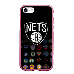 Чехол iPhone 7/8 матовый Brooklyn Nets 1, цвет: 3D-малиновый