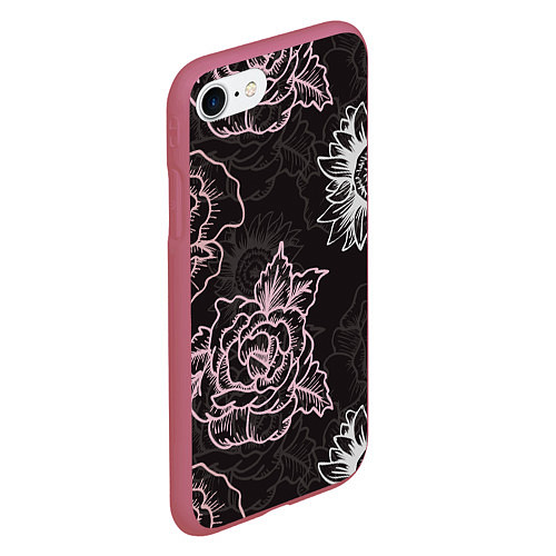 Чехол iPhone 7/8 матовый Цветочный узор / 3D-Малиновый – фото 2