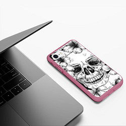 Чехол iPhone 7/8 матовый Цветочный череп, цвет: 3D-малиновый — фото 2