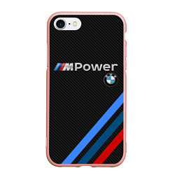 Чехол iPhone 7/8 матовый BMW POWER CARBON, цвет: 3D-светло-розовый