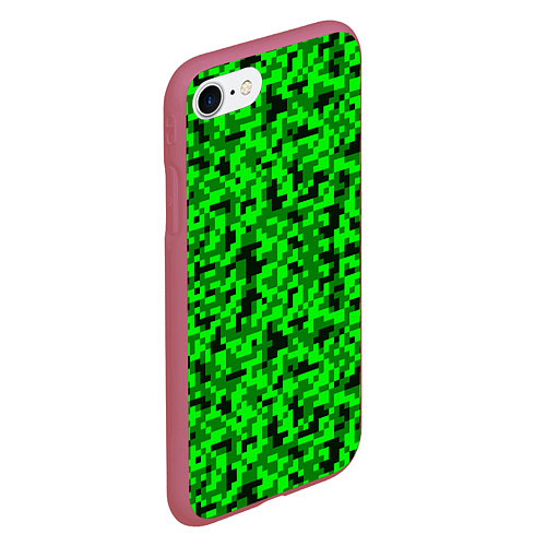 Чехол iPhone 7/8 матовый КАМУФЛЯЖ GREEN / 3D-Малиновый – фото 2