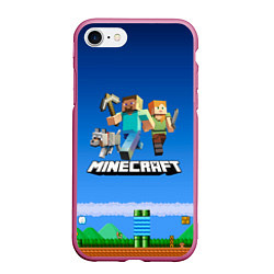 Чехол iPhone 7/8 матовый Minecraft, цвет: 3D-малиновый