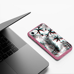 Чехол iPhone 7/8 матовый ПАЛЬМЫ TROPICAL GLITCH, цвет: 3D-малиновый — фото 2