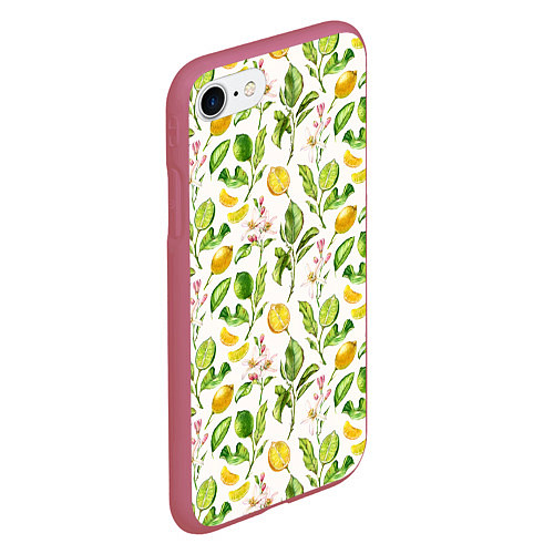 Чехол iPhone 7/8 матовый Летний узор лимон ветки листья / 3D-Малиновый – фото 2