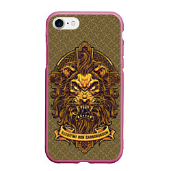 Чехол iPhone 7/8 матовый Золотой лев на кресте, цвет: 3D-малиновый