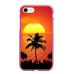 Чехол iPhone 7/8 матовый Пальмы на фоне моря, цвет: 3D-малиновый