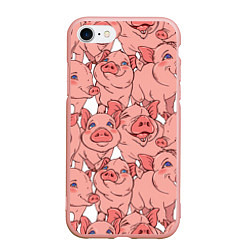 Чехол iPhone 7/8 матовый Свиньи, цвет: 3D-светло-розовый