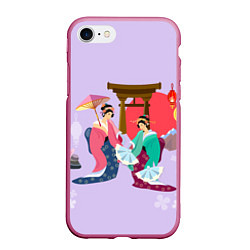 Чехол iPhone 7/8 матовый Geishas, цвет: 3D-малиновый