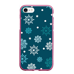 Чехол iPhone 7/8 матовый Зимние снежинки, цвет: 3D-малиновый