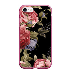 Чехол iPhone 7/8 матовый Цветы, цвет: 3D-малиновый