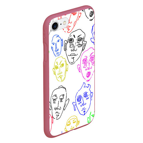 Чехол iPhone 7/8 матовый Цветные лица / 3D-Малиновый – фото 2