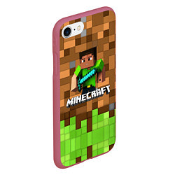 Чехол iPhone 7/8 матовый Minecraft logo heroes, цвет: 3D-малиновый — фото 2
