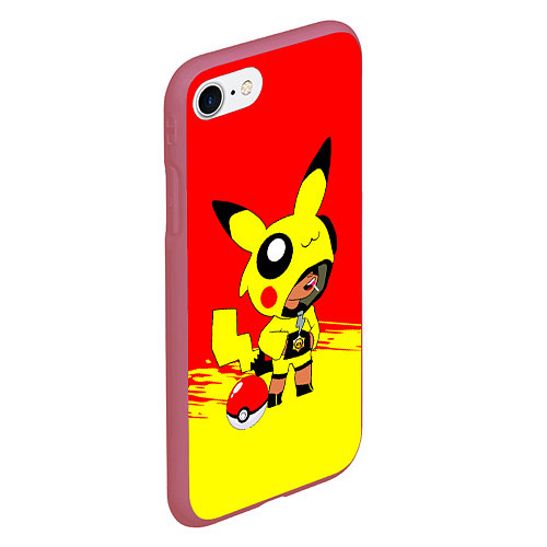 Чехол iPhone 7/8 матовый Brawl starsLeon pikachu / 3D-Малиновый – фото 2