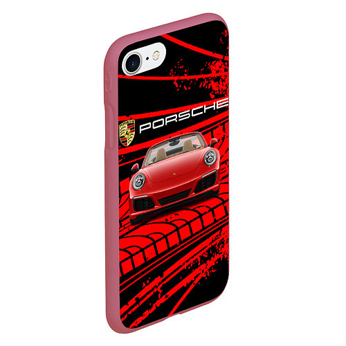 Чехол iPhone 7/8 матовый PORSCHE / 3D-Малиновый – фото 2