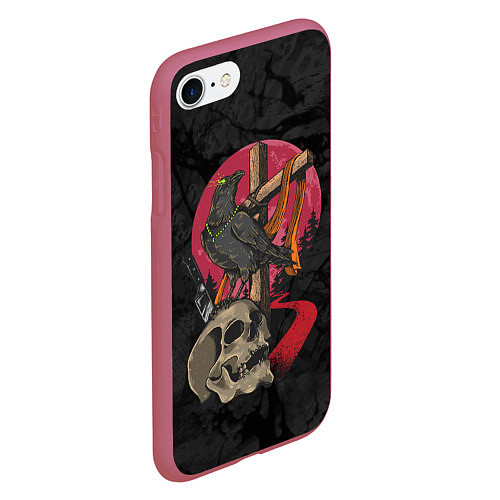 Чехол iPhone 7/8 матовый Ворона и череп / 3D-Малиновый – фото 2