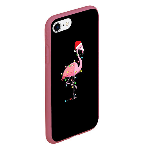 Чехол iPhone 7/8 матовый Новогодний Фламинго / 3D-Малиновый – фото 2