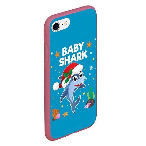 Чехол iPhone 7/8 матовый Новогодний Baby Shark / 3D-Малиновый – фото 2