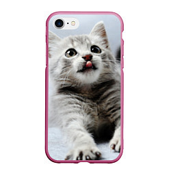 Чехол iPhone 7/8 матовый Серый котенок, цвет: 3D-малиновый