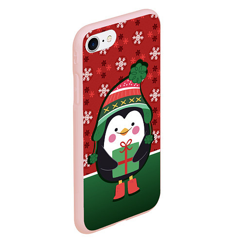 Чехол iPhone 7/8 матовый Пингвин Новый год / 3D-Светло-розовый – фото 2