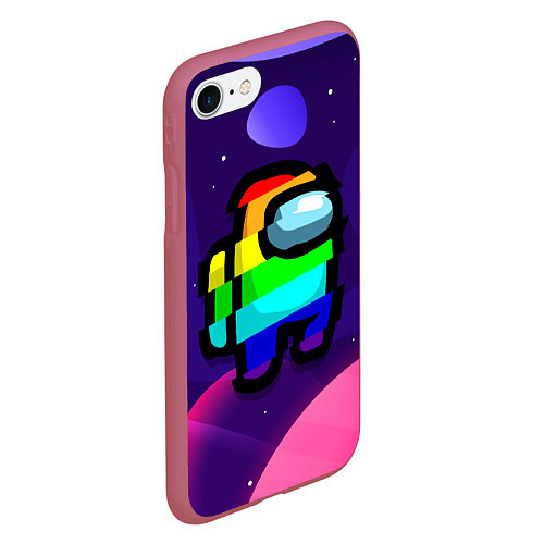 Чехол iPhone 7/8 матовый AMONG US - RAINBOW SPACE / 3D-Малиновый – фото 2