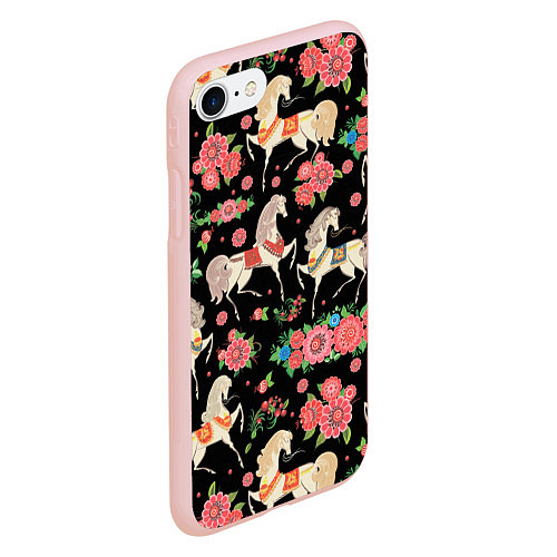 Чехол iPhone 7/8 матовый Лошади и цветы / 3D-Светло-розовый – фото 2