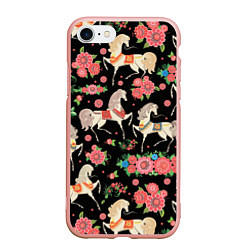 Чехол iPhone 7/8 матовый Лошади и цветы, цвет: 3D-светло-розовый