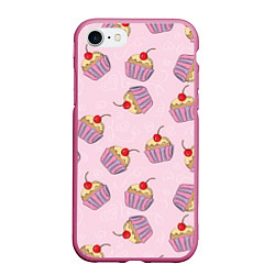 Чехол iPhone 7/8 матовый Капкейки на розовом, цвет: 3D-малиновый
