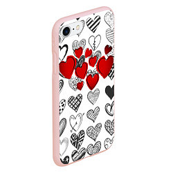 Чехол iPhone 7/8 матовый Сердца, цвет: 3D-светло-розовый — фото 2