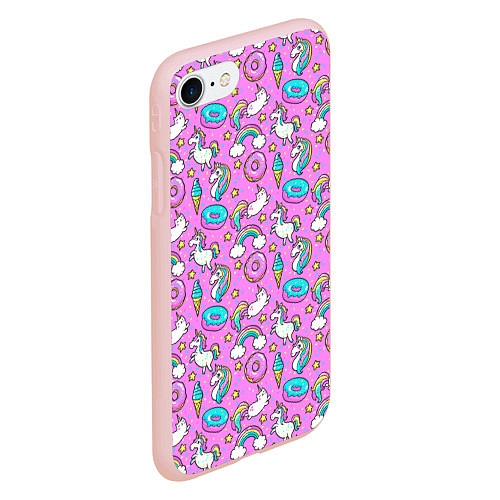 Чехол iPhone 7/8 матовый Единороги и пончики / 3D-Светло-розовый – фото 2
