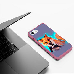 Чехол iPhone 7/8 матовый Лиса с кофе, цвет: 3D-малиновый — фото 2
