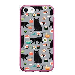 Чехол iPhone 7/8 матовый Котики и Суши, цвет: 3D-малиновый