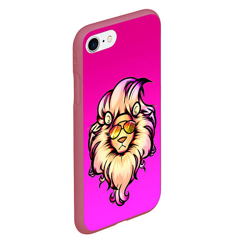 Чехол iPhone 7/8 матовый Модный лев в очках / 3D-Малиновый – фото 2