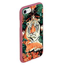 Чехол iPhone 7/8 матовый Огненный Тигр в Цветах, цвет: 3D-малиновый — фото 2