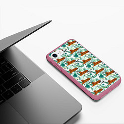 Чехол iPhone 7/8 матовый Цветы и Тигр Паттерн, цвет: 3D-малиновый — фото 2
