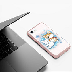 Чехол iPhone 7/8 матовый Корги и снеговик, цвет: 3D-светло-розовый — фото 2